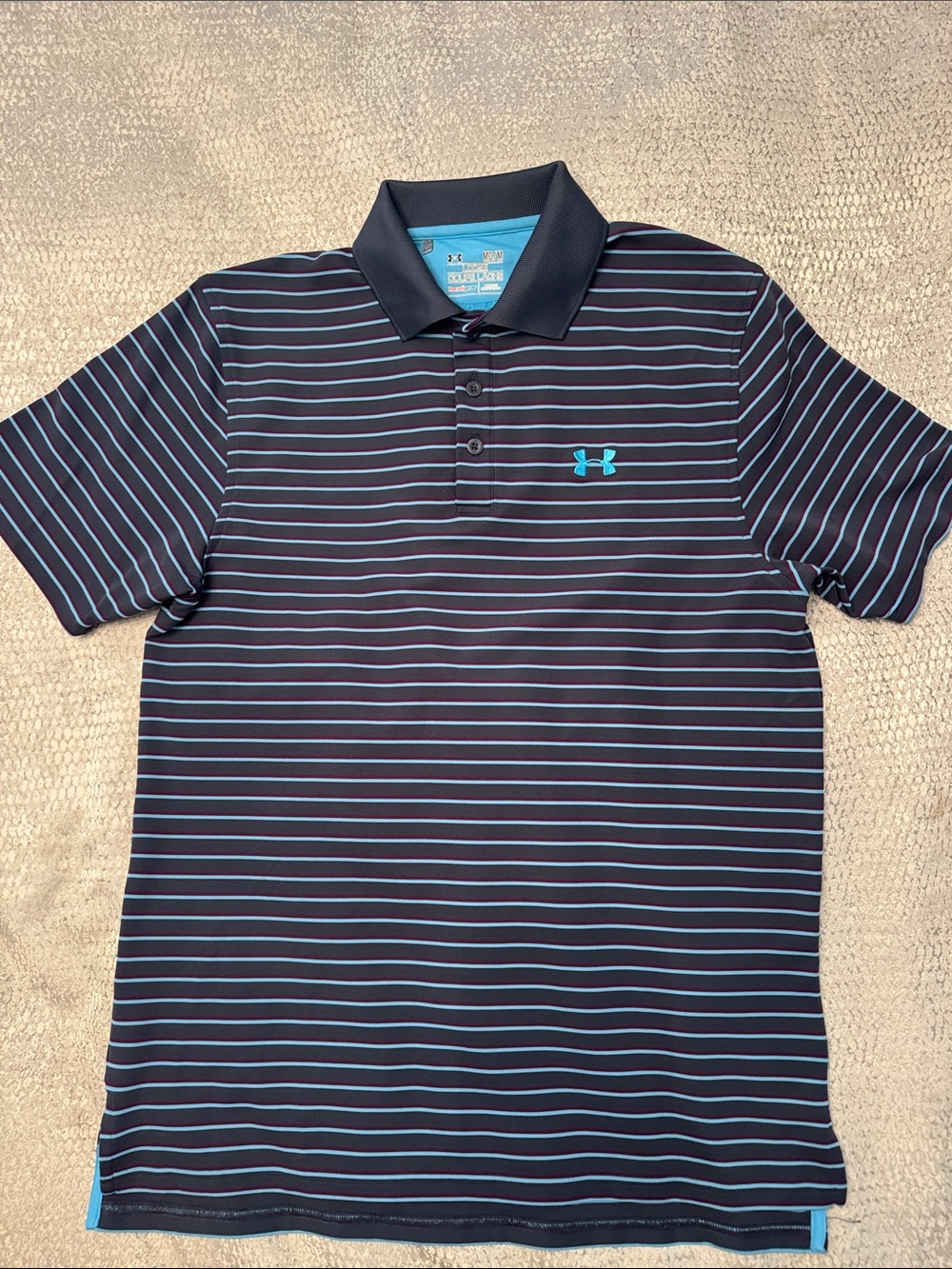 Under Armour Black Heatgear Polo with Blue Stripe Detail. Medium.